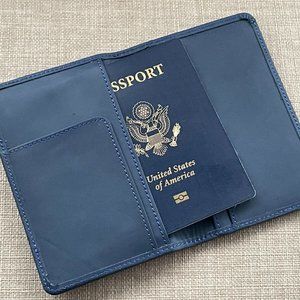 Handmade Passport Holder Genuine Leather Blue BiFold Card Holder Travel Wallet